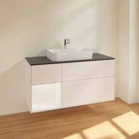 Тумба под раковину Villeroy & Boch Finion 120х50,1 см с подсветкой МДФ белый матовый лак/стекло черное матовое F412MTMT