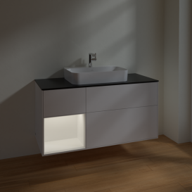 Тумба под раковину Villeroy & Boch Finion 120х50,1 см с подсветкой МДФ белый матовый лак/стекло черное матовое F412MTMT