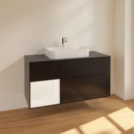 Тумба под раковину Villeroy & Boch Finion 120х50,1 см с подсветкой МДФ черный матовый лак/стекло черное матовое F412MTPD