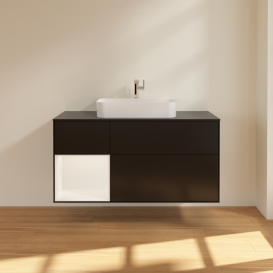 Тумба под раковину Villeroy & Boch Finion 120х50,1 см с подсветкой МДФ черный матовый лак/стекло черное матовое F412MTPD