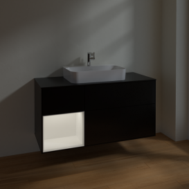 Тумба под раковину Villeroy & Boch Finion 120х50,1 см с подсветкой МДФ черный матовый лак/стекло черное матовое F412MTPD