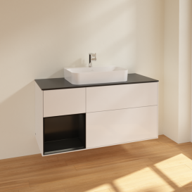 Тумба под раковину Villeroy & Boch Finion 120х50,1 см с подсветкой МДФ глянцевый белый лак/стекло черное матовое F412PDGF