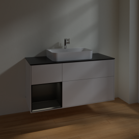 Тумба под раковину Villeroy & Boch Finion 120х50,1 см с подсветкой МДФ глянцевый белый лак/стекло черное матовое F412PDGF