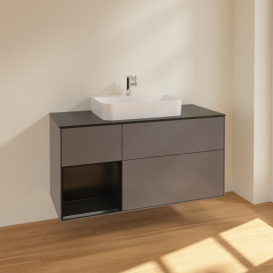 Тумба под раковину Villeroy & Boch Finion 120х50,1 см с подсветкой МДФ антрацит матовый лак/стекло черное матовое F412PDGK