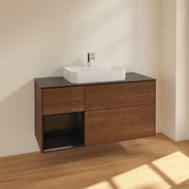 Тумба под раковину Villeroy & Boch Finion 120х50,1 см с подсветкой МДФ шпон грецкого ореха/стекло черное матовое F412PDGN