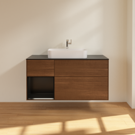 Тумба под раковину Villeroy & Boch Finion 120х50,1 см с подсветкой МДФ шпон грецкого ореха/стекло черное матовое F412PDGN