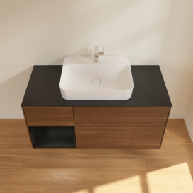 Тумба под раковину Villeroy & Boch Finion 120х50,1 см с подсветкой МДФ шпон грецкого ореха/стекло черное матовое F412PDGN