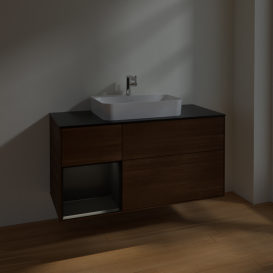 Тумба под раковину Villeroy & Boch Finion 120х50,1 см с подсветкой МДФ шпон грецкого ореха/стекло черное матовое F412PDGN