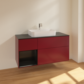 Тумба под раковину Villeroy & Boch Finion 120х50,1 см с подсветкой МДФ пион матовый лак/стекло черное матовое F412PDHB