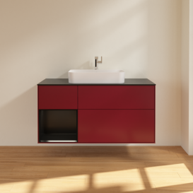 Тумба под раковину Villeroy & Boch Finion 120х50,1 см с подсветкой МДФ пион матовый лак/стекло черное матовое F412PDHB