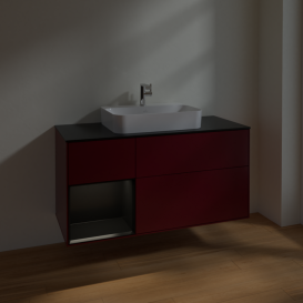 Тумба под раковину Villeroy & Boch Finion 120х50,1 см с подсветкой МДФ пион матовый лак/стекло черное матовое F412PDHB