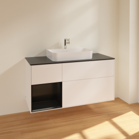Тумба под раковину Villeroy & Boch Finion 120х50,1 см с подсветкой МДФ белый матовый лак/стекло черное матовое F412PDMT