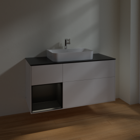 Тумба под раковину Villeroy & Boch Finion 120х50,1 см с подсветкой МДФ белый матовый лак/стекло черное матовое F412PDMT
