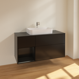 Тумба под раковину Villeroy & Boch Finion 120х50,1 см с подсветкой МДФ черный матовый лак/стекло черное матовое F412PDPD