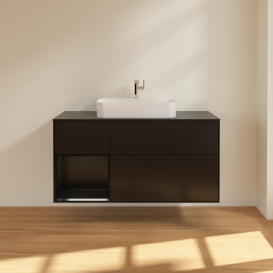 Тумба под раковину Villeroy & Boch Finion 120х50,1 см с подсветкой МДФ черный матовый лак/стекло черное матовое F412PDPD