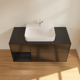 Тумба под раковину Villeroy & Boch Finion 120х50,1 см с подсветкой МДФ черный матовый лак/стекло черное матовое F412PDPD