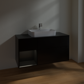 Тумба под раковину Villeroy & Boch Finion 120х50,1 см с подсветкой МДФ черный матовый лак/стекло черное матовое F412PDPD
