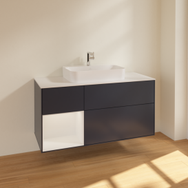 Тумба под раковину Villeroy & Boch Finion 120х50,1 см с подсветкой МДФ темно-синий матовый лак/стекло белое матовое F411GFHG