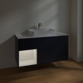 Тумба под раковину Villeroy & Boch Finion 120х50,1 см с подсветкой МДФ темно-синий матовый лак/стекло белое матовое F411GFHG