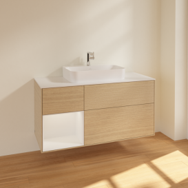 Тумба под раковину Villeroy & Boch Finion 120х50,1 см с подсветкой МДФ шпон дуба/стекло белое матовое F411GFPC