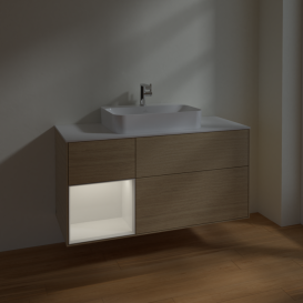 Тумба под раковину Villeroy & Boch Finion 120х50,1 см с подсветкой МДФ шпон дуба/стекло белое матовое F411GFPC