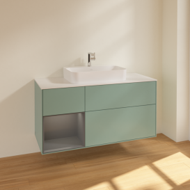 Тумба под раковину Villeroy & Boch Finion 120х50,1 см с подсветкой МДФ оливковый матовый лак/стекло белое матовое F411GKGM