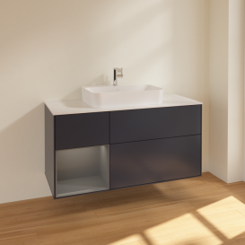 Тумба под раковину Villeroy & Boch Finion 120х50,1 см с подсветкой МДФ темно-синий матовый лак/стекло белое матовое F411GKHG