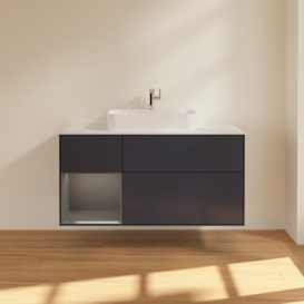 Тумба под раковину Villeroy & Boch Finion 120х50,1 см с подсветкой МДФ темно-синий матовый лак/стекло белое матовое F411GKHG