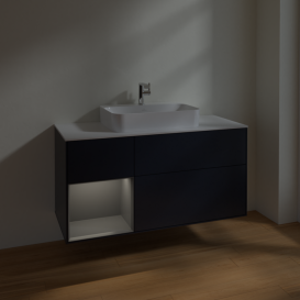 Тумба под раковину Villeroy & Boch Finion 120х50,1 см с подсветкой МДФ темно-синий матовый лак/стекло белое матовое F411GKHG