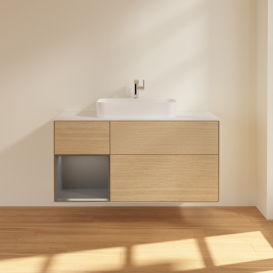 Тумба под раковину Villeroy & Boch Finion 120х50,1 см с подсветкой МДФ шпон дуба/стекло белое матовое F411GKPC