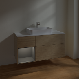 Тумба под раковину Villeroy & Boch Finion 120х50,1 см с подсветкой МДФ шпон дуба/стекло белое матовое F411GKPC