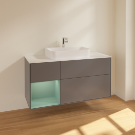 Тумба під раковину Villeroy & Boch Finion 120х50,1 см із підсвічуванням МДФ антрацит матовий лак/скло біле матове F411GMGK