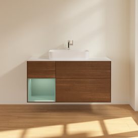 Тумба под раковину Villeroy & Boch Finion 120х50,1 см с подсветкой МДФ шпон грецкого ореха/стекло белое матовое F411GMGN