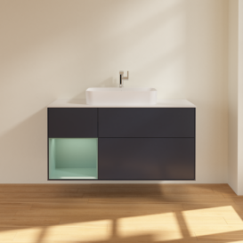 Тумба под раковину Villeroy & Boch Finion 120х50,1 см с подсветкой МДФ темно-синий матовый лак/стекло белое матовое F411GMHG
