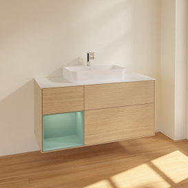 Тумба под раковину Villeroy & Boch Finion 120х50,1 см с подсветкой МДФ шпон дуба/стекло белое матовое F411GMPC