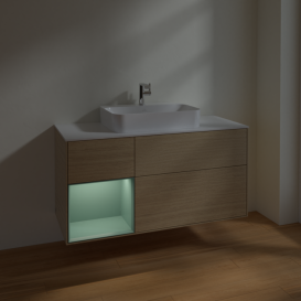 Тумба под раковину Villeroy & Boch Finion 120х50,1 см с подсветкой МДФ шпон дуба/стекло белое матовое F411GMPC