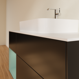 Тумба под раковину Villeroy & Boch Finion 120х50,1 см с подсветкой МДФ черный матовый лак/стекло белое матовое F411GMPD