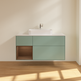 Тумба под раковину Villeroy & Boch Finion 120х50,1 см с подсветкой МДФ оливковый матовый лак/стекло белое матовое F411GNGM