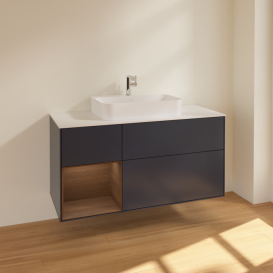 Тумба под раковину Villeroy & Boch Finion 120х50,1 см с подсветкой МДФ темно-синий матовый лак/стекло белое матовое F411GNHG