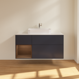 Тумба под раковину Villeroy & Boch Finion 120х50,1 см с подсветкой МДФ темно-синий матовый лак/стекло белое матовое F411GNHG