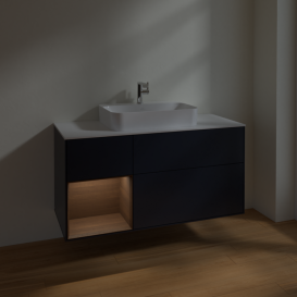 Тумба под раковину Villeroy & Boch Finion 120х50,1 см с подсветкой МДФ темно-синий матовый лак/стекло белое матовое F411GNHG