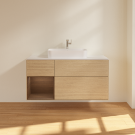 Тумба под раковину Villeroy & Boch Finion 120х50,1 см с подсветкой МДФ шпон дуба/стекло белое матовое F411GNPC