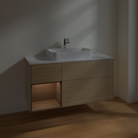 Тумба под раковину Villeroy & Boch Finion 120х50,1 см с подсветкой МДФ шпон дуба/стекло белое матовое F411GNPC