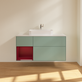 Тумба под раковину Villeroy & Boch Finion 120х50,1 см с подсветкой МДФ оливковый матовый лак/стекло белое матовое F411HBGM