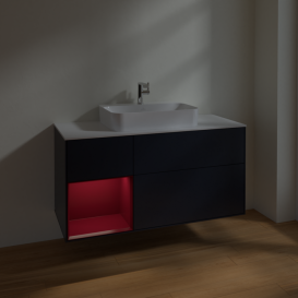 Тумба под раковину Villeroy & Boch Finion 120х50,1 см с подсветкой МДФ темно-синий матовый лак/стекло белое матовое F411HBHG