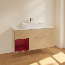 Тумба под раковину Villeroy & Boch Finion 120х50,1 см с подсветкой МДФ шпон дуба/стекло белое матовое F411HBPC