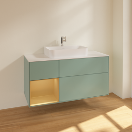 Тумба під раковину Villeroy & Boch Finion 120х50,1 см із підсвічуванням МДФ оливковий матовий лак/скло біле матове F411HFGM