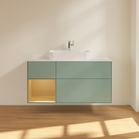 Тумба під раковину Villeroy & Boch Finion 120х50,1 см із підсвічуванням МДФ оливковий матовий лак/скло біле матове F411HFGM