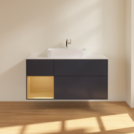 Тумба під раковину Villeroy & Boch Finion 120х50,1 см із підсвічуванням МДФ темно-синій матовий лак/скло біле матове F411HFHG