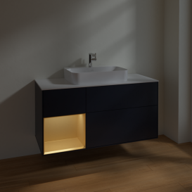Тумба під раковину Villeroy & Boch Finion 120х50,1 см із підсвічуванням МДФ темно-синій матовий лак/скло біле матове F411HFHG